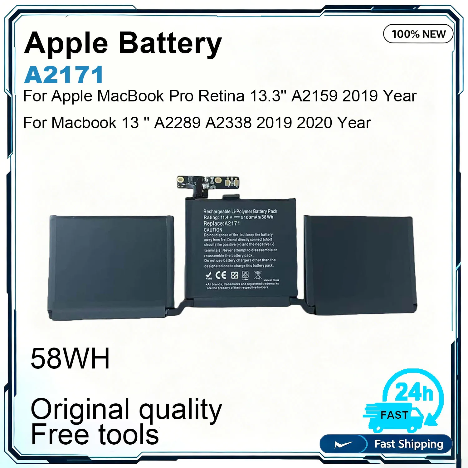 New Laptop Battery A2171 For  Apple MacBook Pro Retina 13.3'' A2159 2019 Year For Macbook 13 '' A2289 A2338 2019 2020 Year