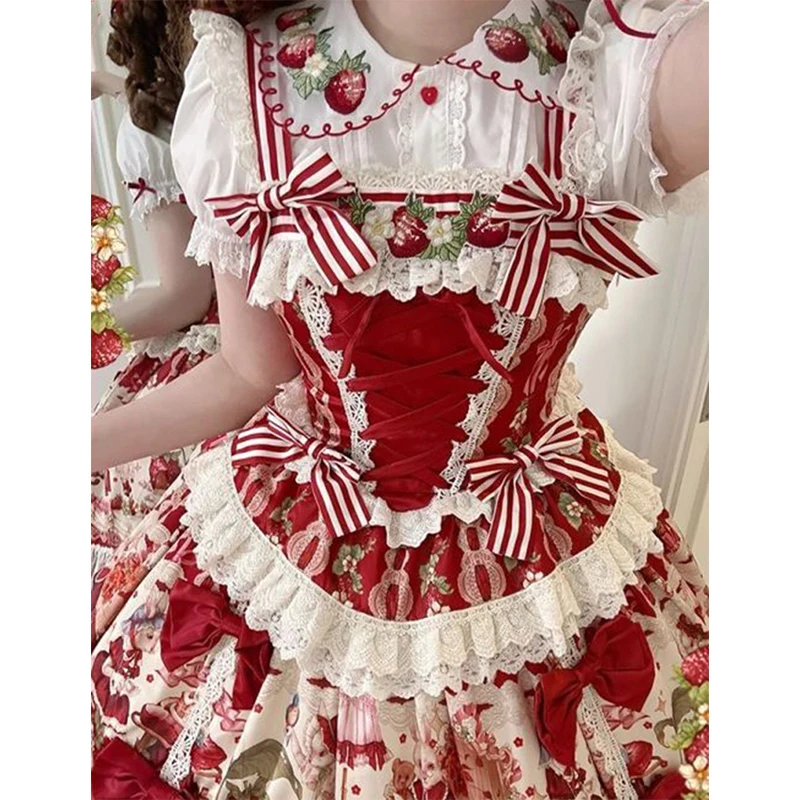 Kawaii White Shirts Women Lolita Cutecore Lace Print Blouses Summer Japanese Harajuku Peter Pan Collar Puff Short Sleeve Tops view 4