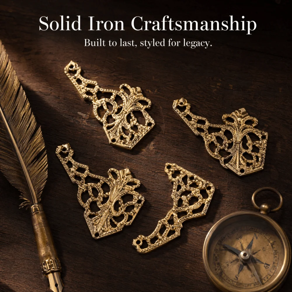 100pcs Metal Vintage Metal Corner Protector Antique Brass White Gold Triangle Retro Box Edge Guard 1.93x1.1 in