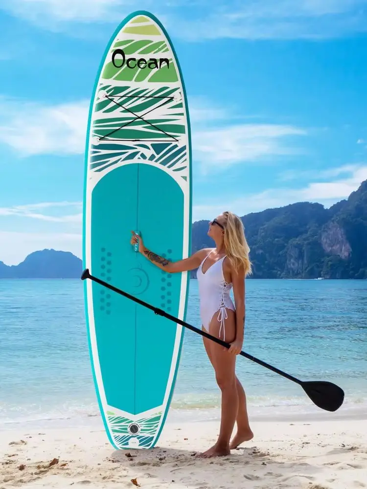FunWater aufblasbares Stand-Up-Paddle-Board 335×85×15CM, großes SUP-Surfbrett mit rutschfestem Deck, verstellbares Paddel für Erwachsene
