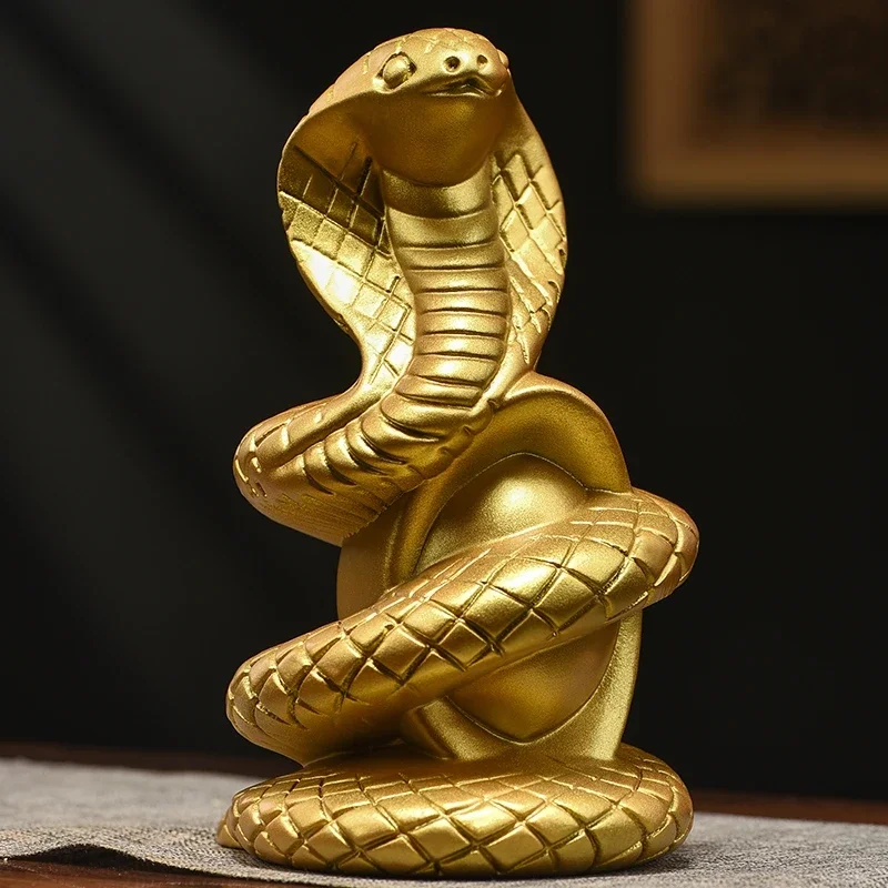 Lucky Snake Symbol of the Year ,Golden Wood Cobra Figurine, Ornament ,Home Decoration, Living Room, Buddha Hall, Gifts