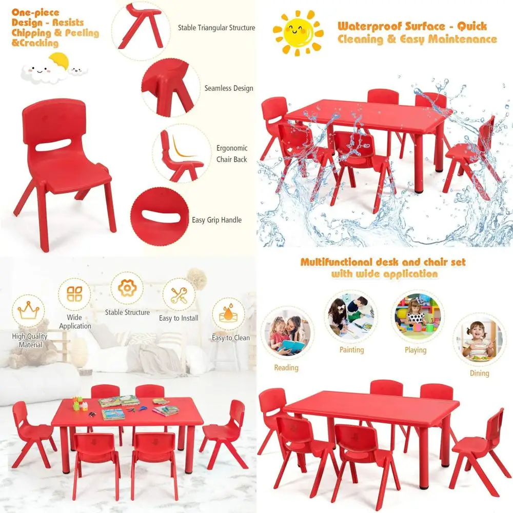 

Складной набор из 6 предметов: детский стол и стулья, пластиковый стол для занятий 47x23.5 дюйма для чтения, игр и перекусов (красный)