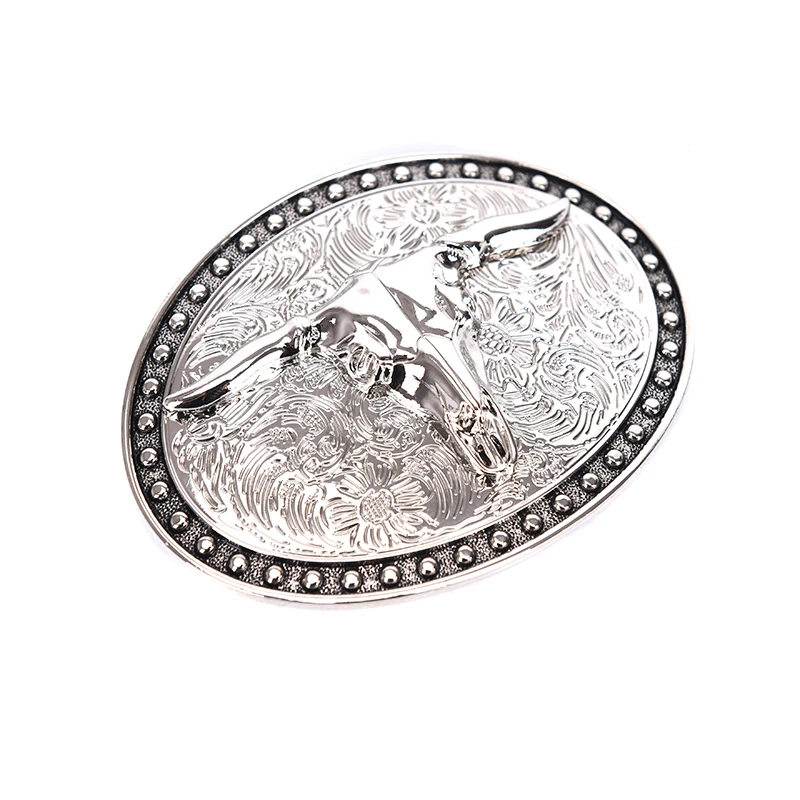 Silver Long horn Texas Bull Belt Buckle Cowboy Western Metal Alloy Buckles