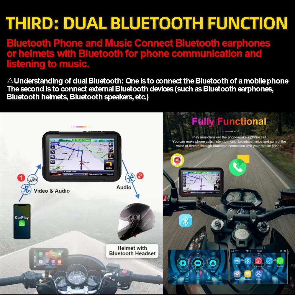 5 inch Motorcycle Wireless Android Auto Carplay Waterproof Navigation For Kawasaki Ninja ZX-12R 2000 2001 2002 2003 2004 2005