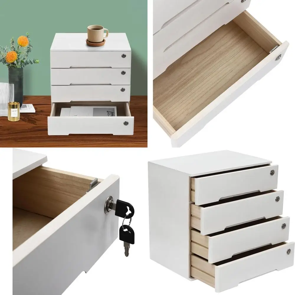 

4-уровневый белый запираемый шкаф для документов с 8 ключами, 15,8x11x16 дюймов, настольный органайзер для хранения для офиса