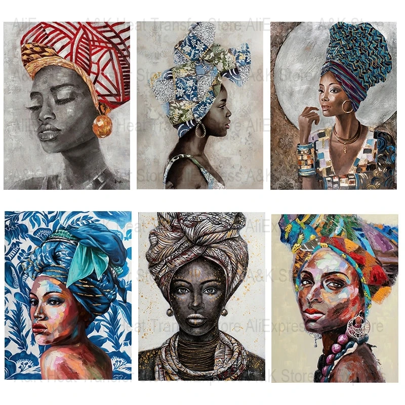 Art Gorgeous Black Woman Clothes Sticker Transfer African Ladies Iron Patches Shirt  DIY Applique Parches Thermo Stripes Decals