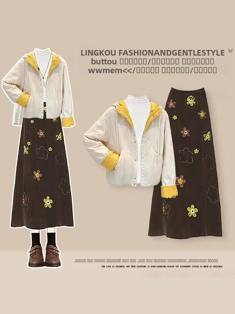 

Зимний комплект футболок Sli, женская хлопковая основа irt, винтажная юбка с цветочным принтом, модный возрастной ансамбль, большой размер