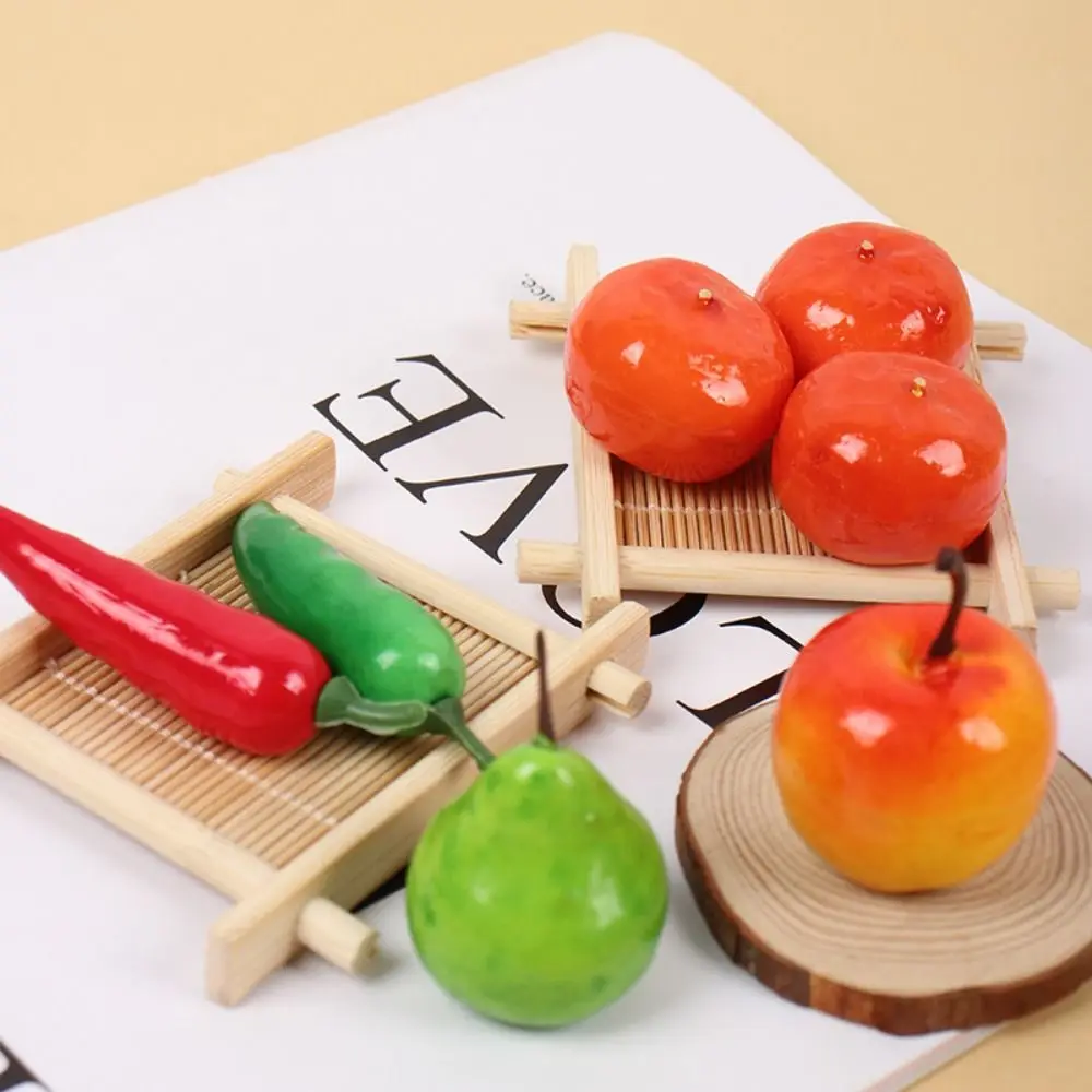 10pcs Lifelike Mini Simulation Food Model Pear Chili Artificial Fruits and Vegetables Model Pomegranate Peach