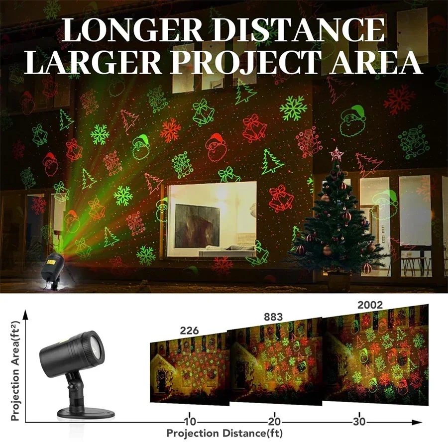 12-patronen Kerstlaserlichten Landschap Laserprojector Spotlight Rood Groen Sterrenshow voor buitentuin Patio Wanddecoratie