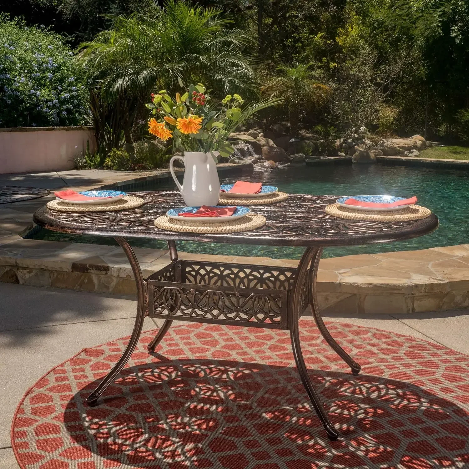 Tucson Cast Aluminum Dining Table, Shiny Copper