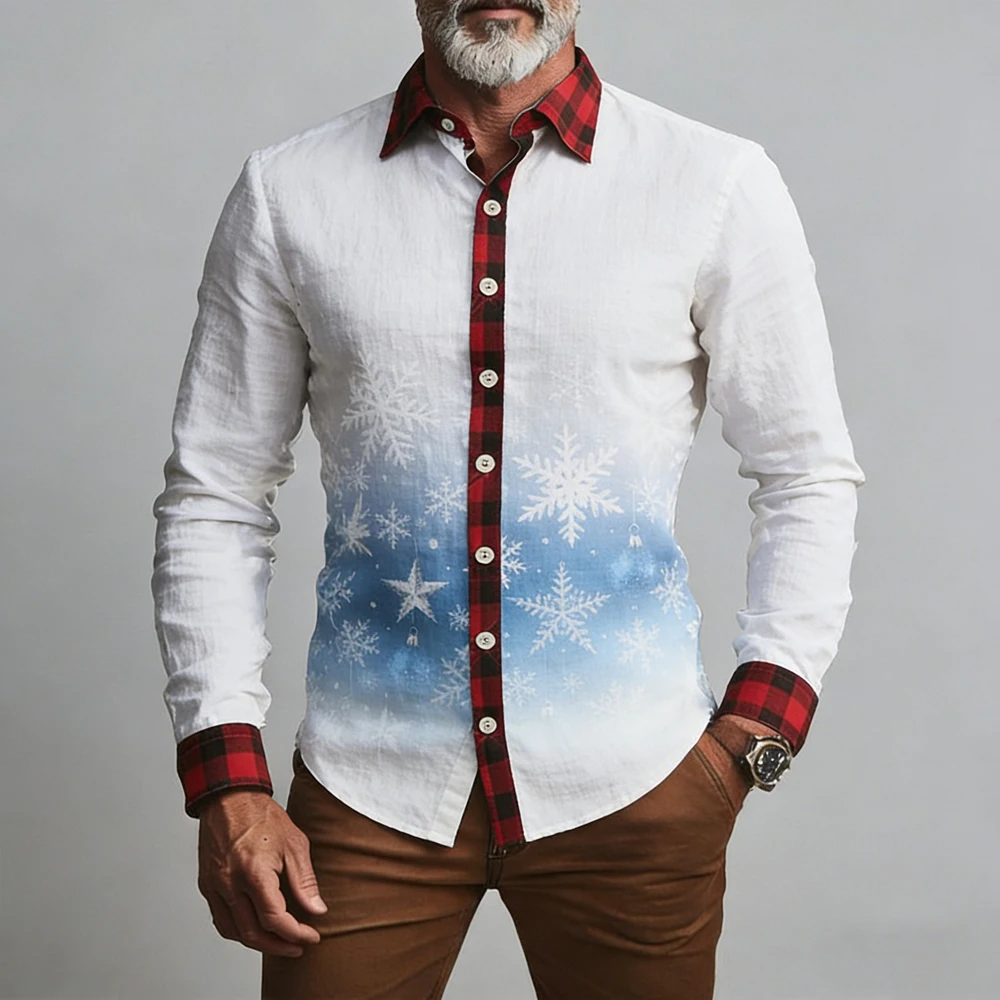 

Men's New Linen Short-sleeved Christmas 3D Printed White Shirt Hawaiian Vacation Casual Home Party Shirt Men's Clothes for You