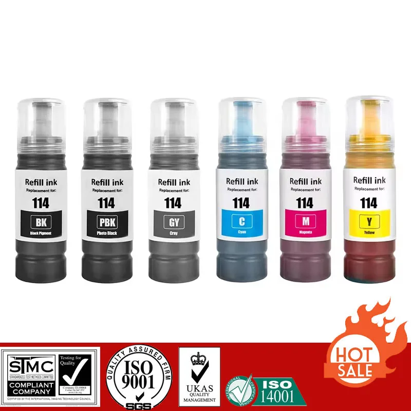 Compatible Refill Pigment Ink For E-114 E114 For Epson Ecotank ET-8500/ET-8550 Printer