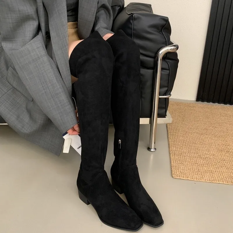 Long boots women's long tube high tube 2026 British style raised square headed knight boots