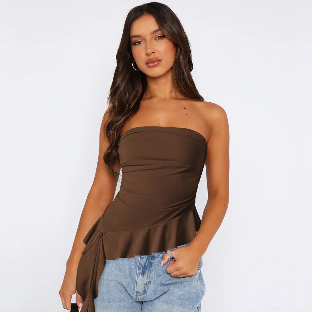 

Summer Hot Girl Sexy Tube Top T-shirt Off-shoulder Fashion Slim Tassel Trend Top High Street Nightclub Elastic Women's Vest