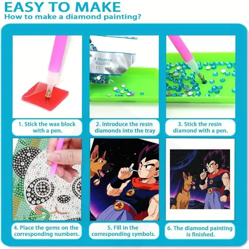1PC DIY 5D Full Drill Diamond Painting Kit, Anime Dragon Ball Z Vegeta & German Shepherd Dog in Cosmic Scene, Rhinestone Embroid
