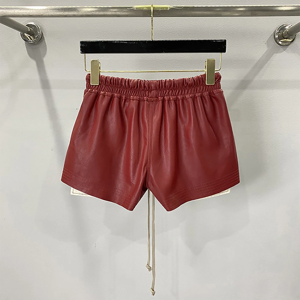 2024 Spring / Summer New Women\'s Shorts Y2k Pockets Exposed Elastic Waist Drawstring Tie Casual Commuter Hundred Leather Pants