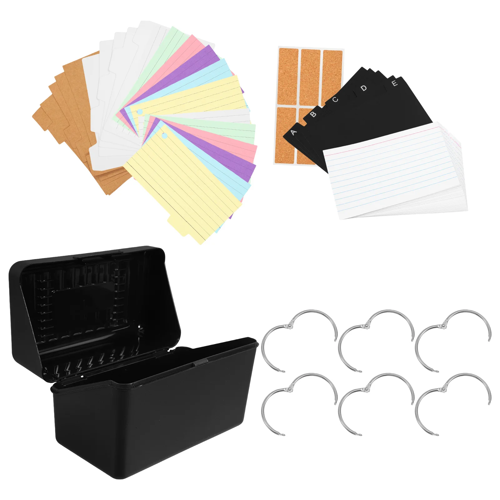 

Index Flash Card Organizer Set 180 Lined Cards 6 Color Tabs Black Desktop Holder Flash Card Storage Note Box Case
