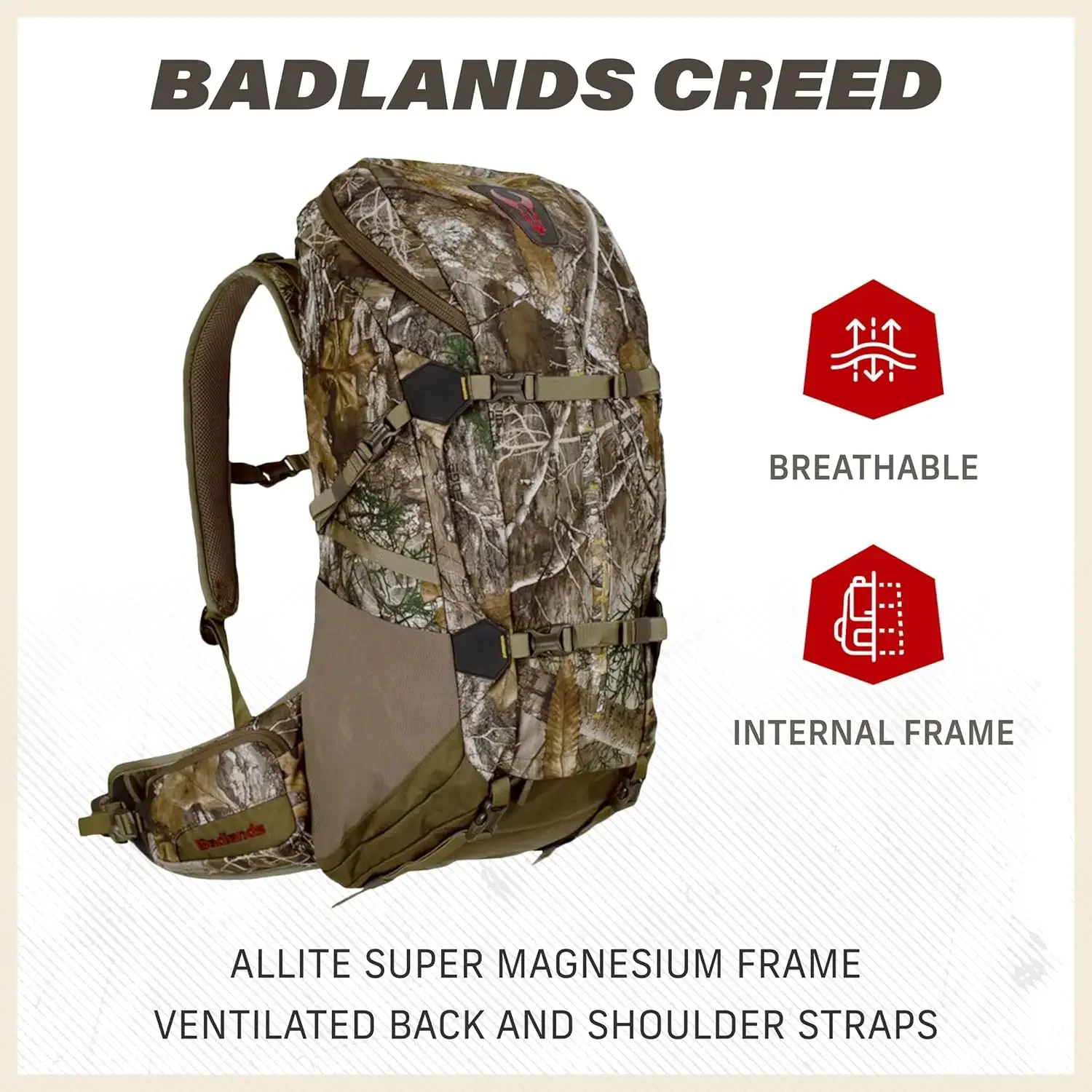 Mochila de caza con marco interno, lleva rifle o arco, paquete compatible con hidratación, camuflaje Realtree Edge