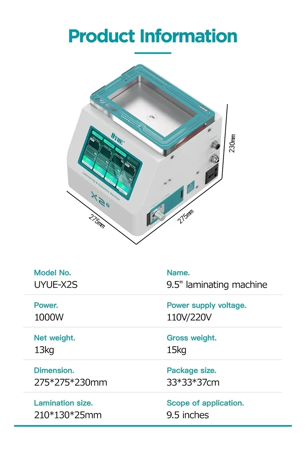 UYUE X2S 9.5inch Laminating Machine Defoam Integrated Machine With Bubble Removal Defoamer Machine For Phone Screen OCA repiair