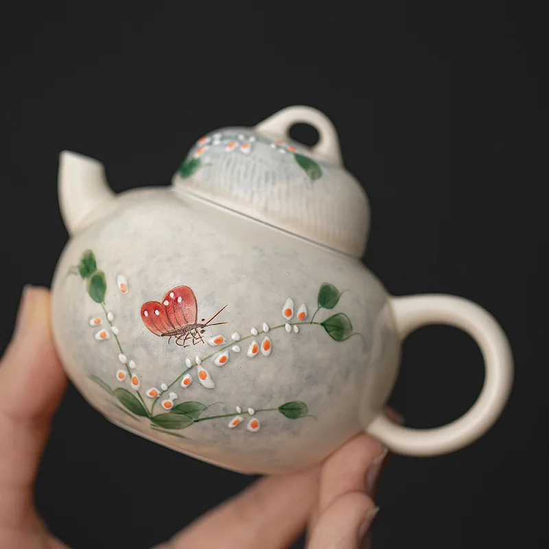 

Hand Painted Ceramic Teapot Small Orchid Design Personal Size Tea Pot Chinese Kungfu Tea Set Home Use Gift for Women Elegant