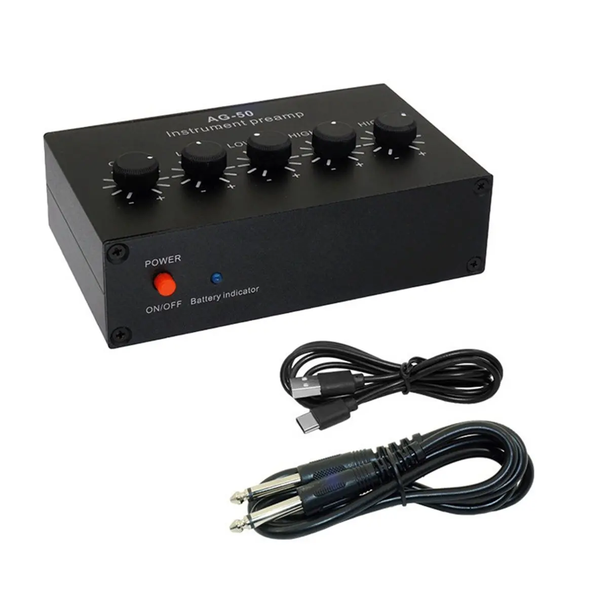 A72U -50 Instrument Pre-Amplifier 4-Band Equalizer 6.35mm TR 3.5mm TRS Rechargeable Pre-Amplifier for Piezoelectric Pickups