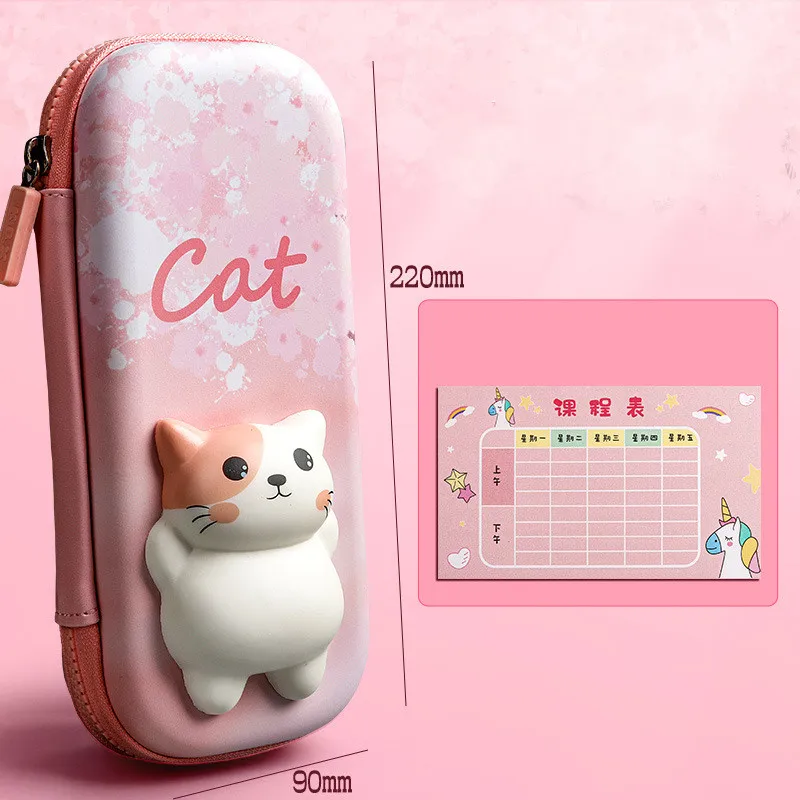 Adorable 3D Pencil Case Stationery Organizer School Supplies for Girls EVA Pink Pen Pouch Holder Kawaii Eraser Bag Squishy Cat