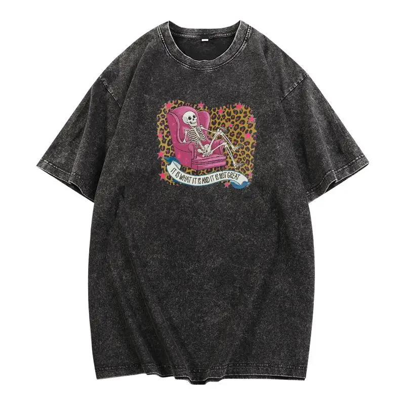 

Vintage - Vibe Skeleton Graphic Washed Tee Retro - Styled Tee With A Laid - Back Skeleton Design, Showcasing A Faded, Worn - In