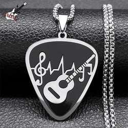 Rock Music Note Guitar Pick Necklace for Women Men Silver Color Stainless Steel Musical Symbol Chain Necklaces colares N7957S06