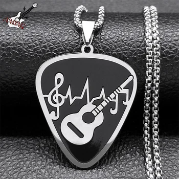 Rock Music Note guitare médiator collier pour femmes hommes couleur argent acier inoxydable symbole Musical chaîne colliers colares N7957S06