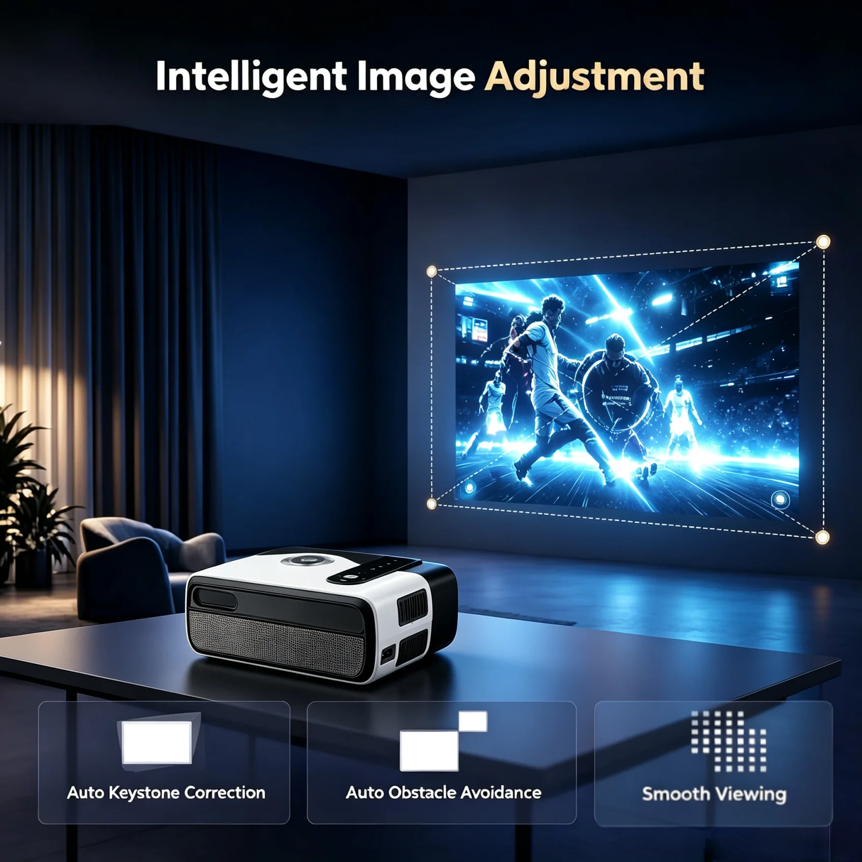 700D Projector 3500ANSI Native 1080P 4K Supported WIFI6 Auto Focus Keystone Correction BT5.4 Home Outdoor Theater Projector