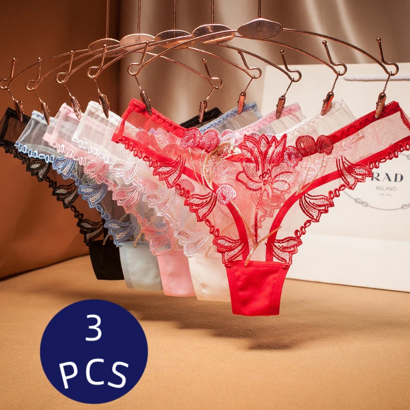 Erotic Transparent Mesh Panties Embroidery Floral Women Thong Sexy Lingerie Bottoms Stylish Mesh Lightweight Briefs Inner Wear