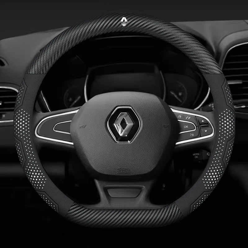 For Renault Talisman Laguna Sandero Scenic kadjar Captur Clio KWID Megane 2 Duster Carbon Fiber Leather Car Steering Wheel Cover