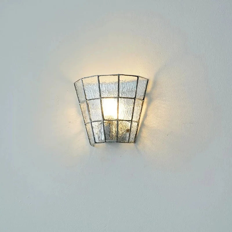 Vintage Stained Glass Wall Sconce Grid Handmade Wall Lamp Retro Bathroom Corridor Bedroom Decor Lighting Fixture view 4