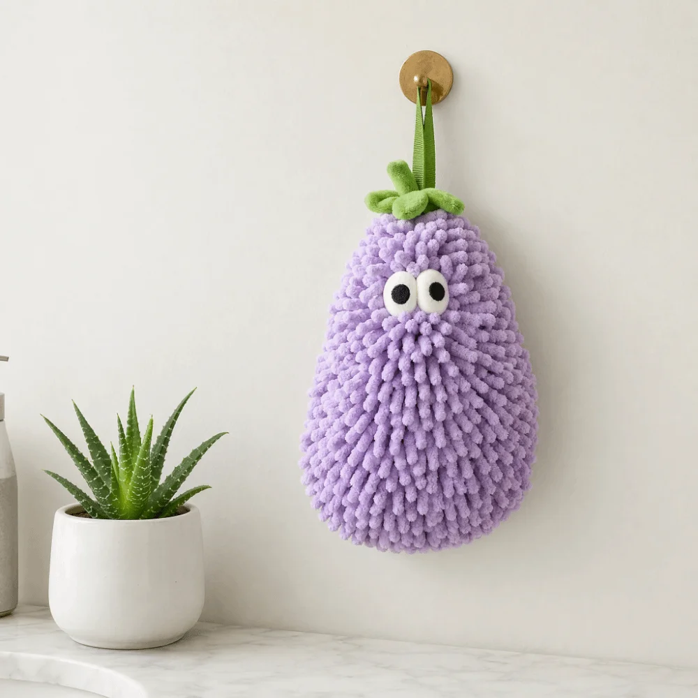 Cartoon Hanging Eggplant Hand Towel Thickened Strong Water Absorption Pear Hand Towel Comfortable Fast Drying Hand-Wiping Towel