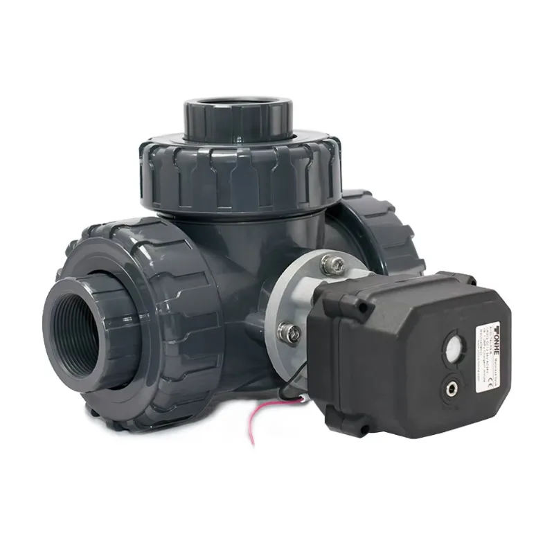 3-Way electric UPVC plastic ball valve 12V 24V DC PVC electric globe valve