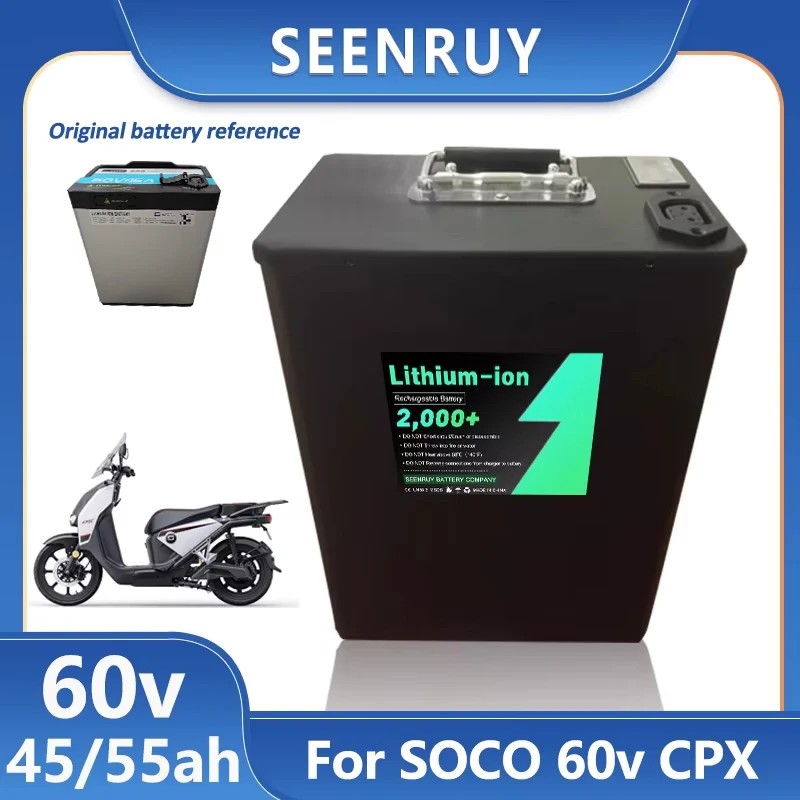 Seenruy Super SOCO CPX Battery 60V 45AH 55AH Original Replacement Large Capacity Support Battery Capacity Expansion