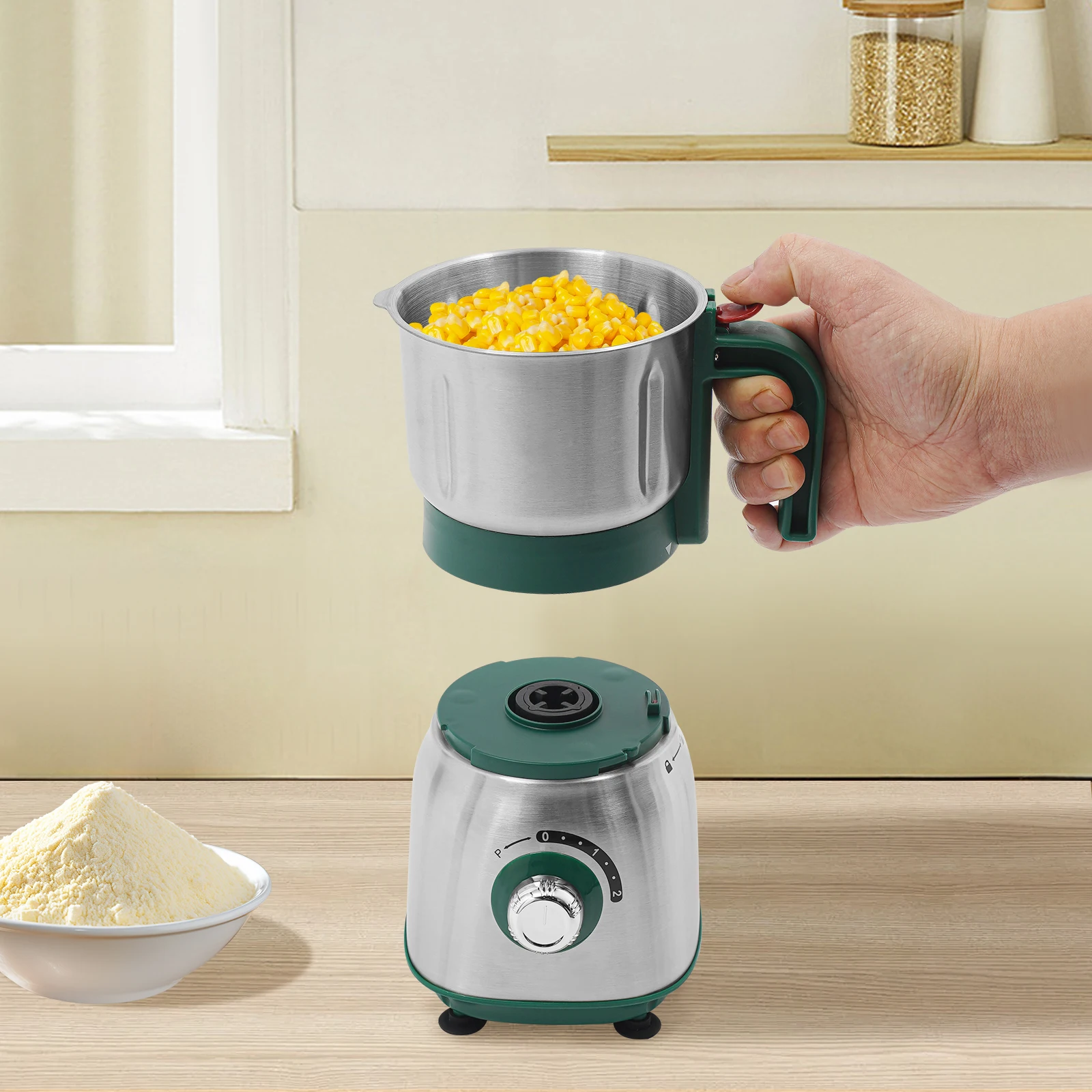 

500W Stainless Steel Kitchen Grain Grinder with 3 Detachable Blades, Household Multifunctional Electric Grinder