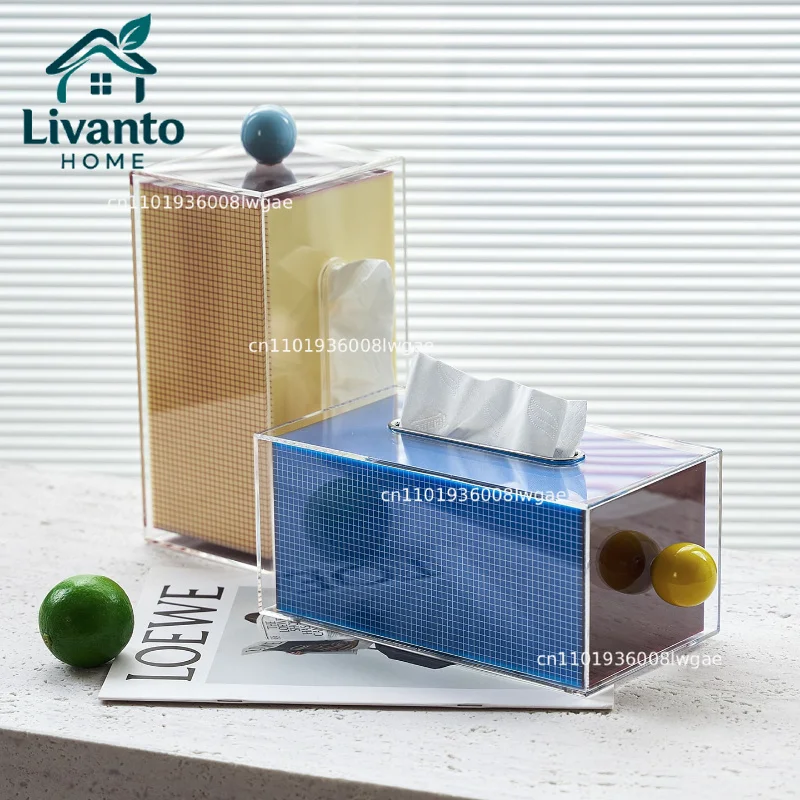

Acrylic Tissue Box Holder Modern Luxury Design for Living Room & Bedroom, Creative Desktop Storage Organizer with Non-Slip Base