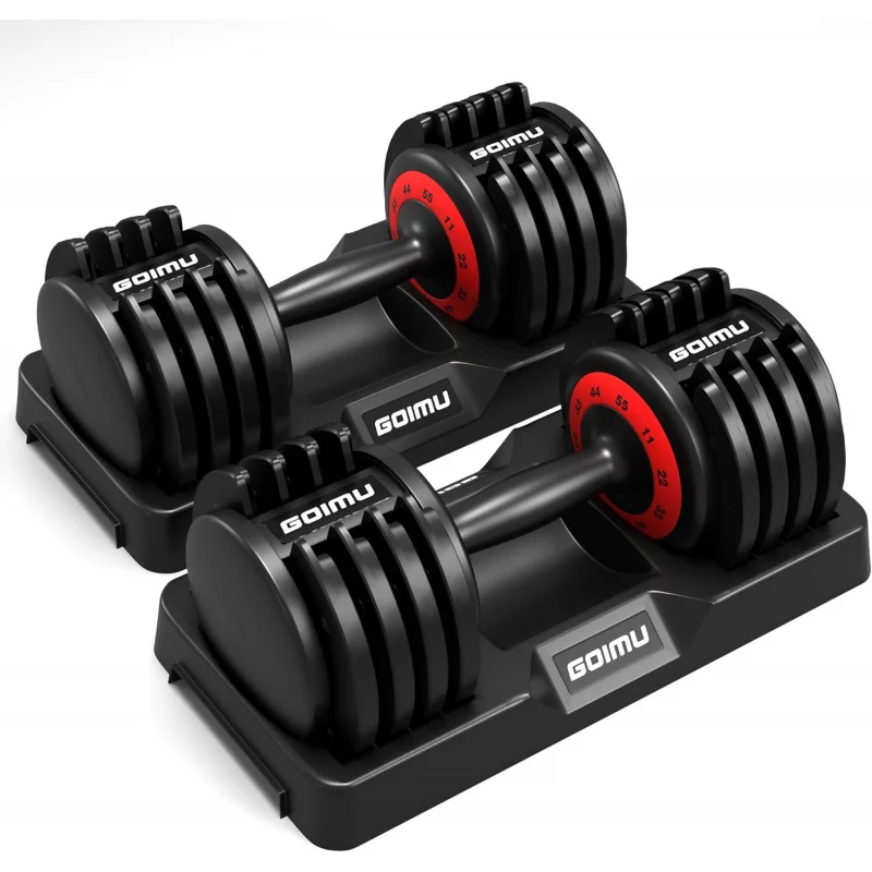 Adjustable Dumbbell Set, 25/55LB Quick Adjust Dumbbells, 5-25LB and 11-55LB Single or Pair Dumbbell Weights, 5 in 1 Free Weight