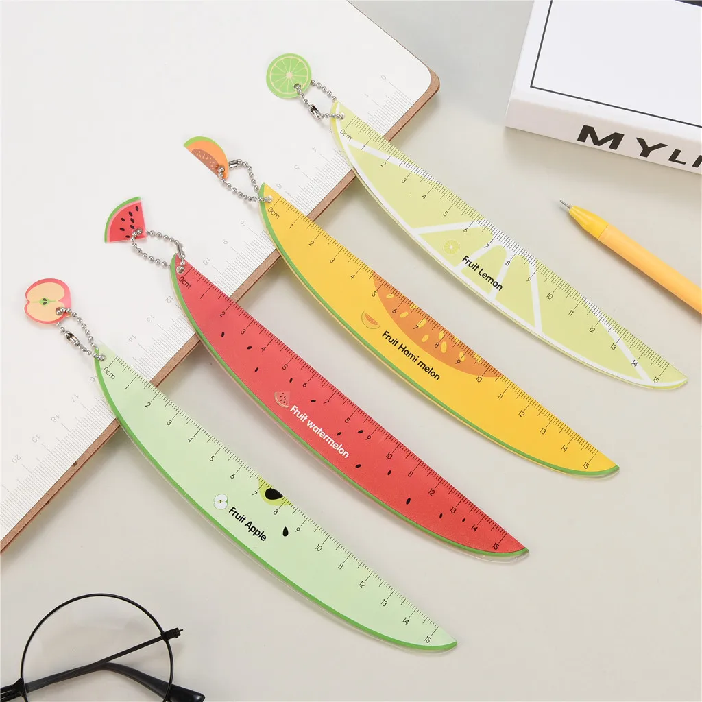 60pcs Kawaii Fruit Rulers Cartoon Watermelon Lemon Straight Rulers School Supplies Desk Decor Student Study Accessories Tools