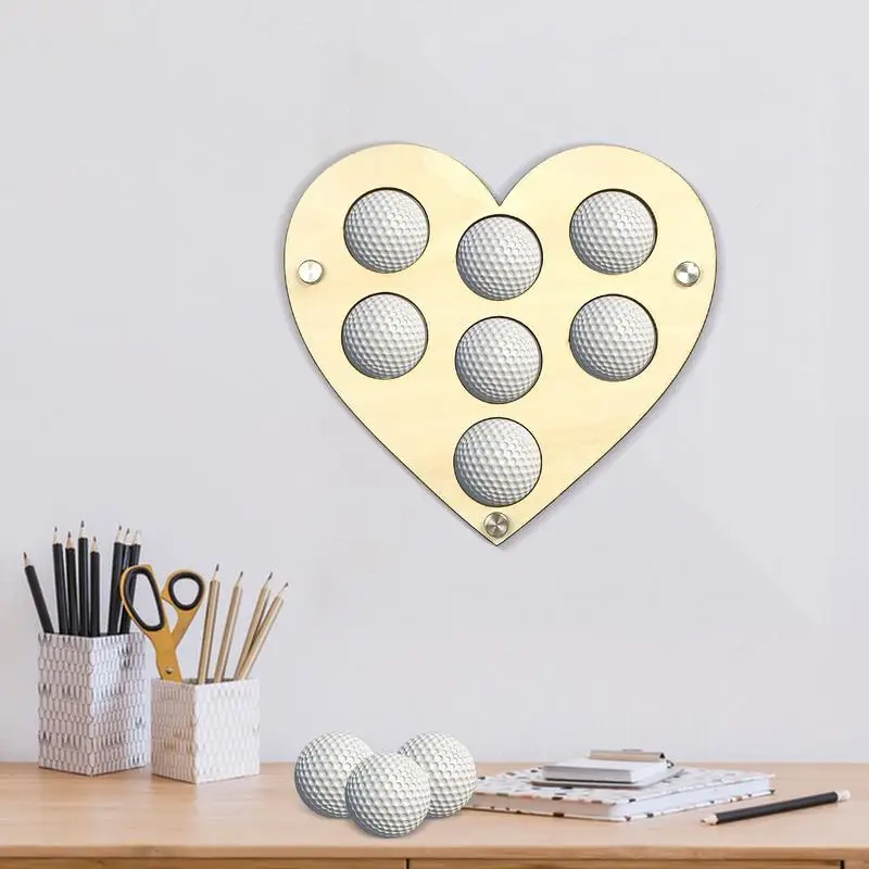 Golf Ball Rack Holder Wall Mount Stand Holder Golf Ball Wooden Display Rack Torched Golf Ball Display Space-Saving Heart-Shaped