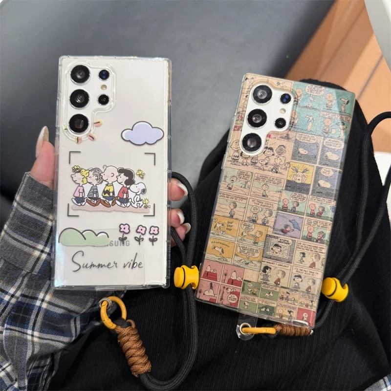 

3D comic Cute Snoopy Charlie Brown Cartoon Phone Case For Samsung S22 S23 S24 S25 Ultra S30 Plus Note 10 20 Funny Snoopy Holder