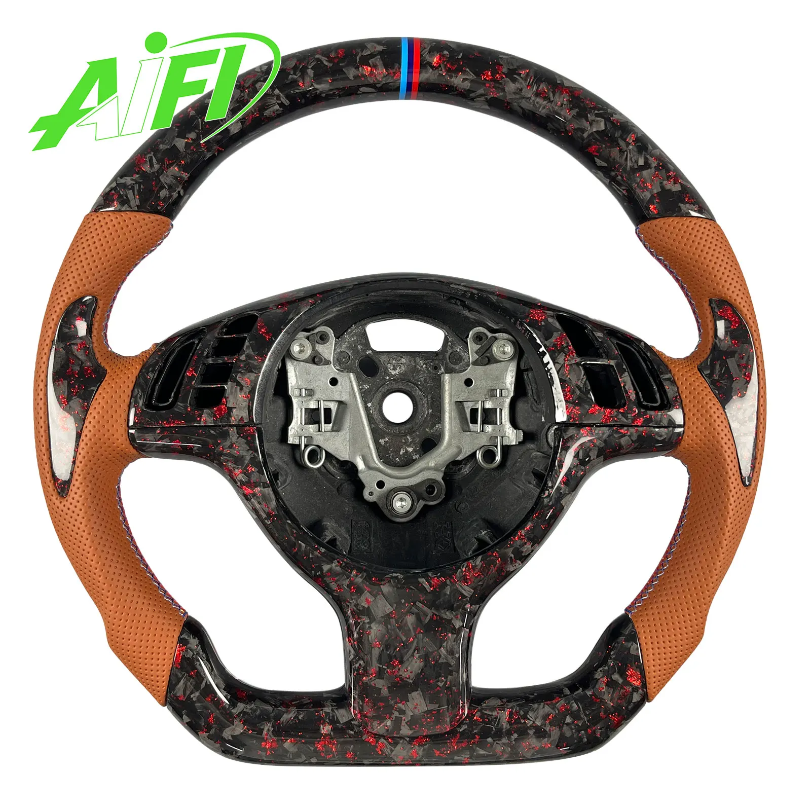 For BMW E39 E46 M3 M5 330i 330Ci 2001-2005 Upgrade Custom Red Forged Carbon Fiber Steering Wheel with Leather Grips