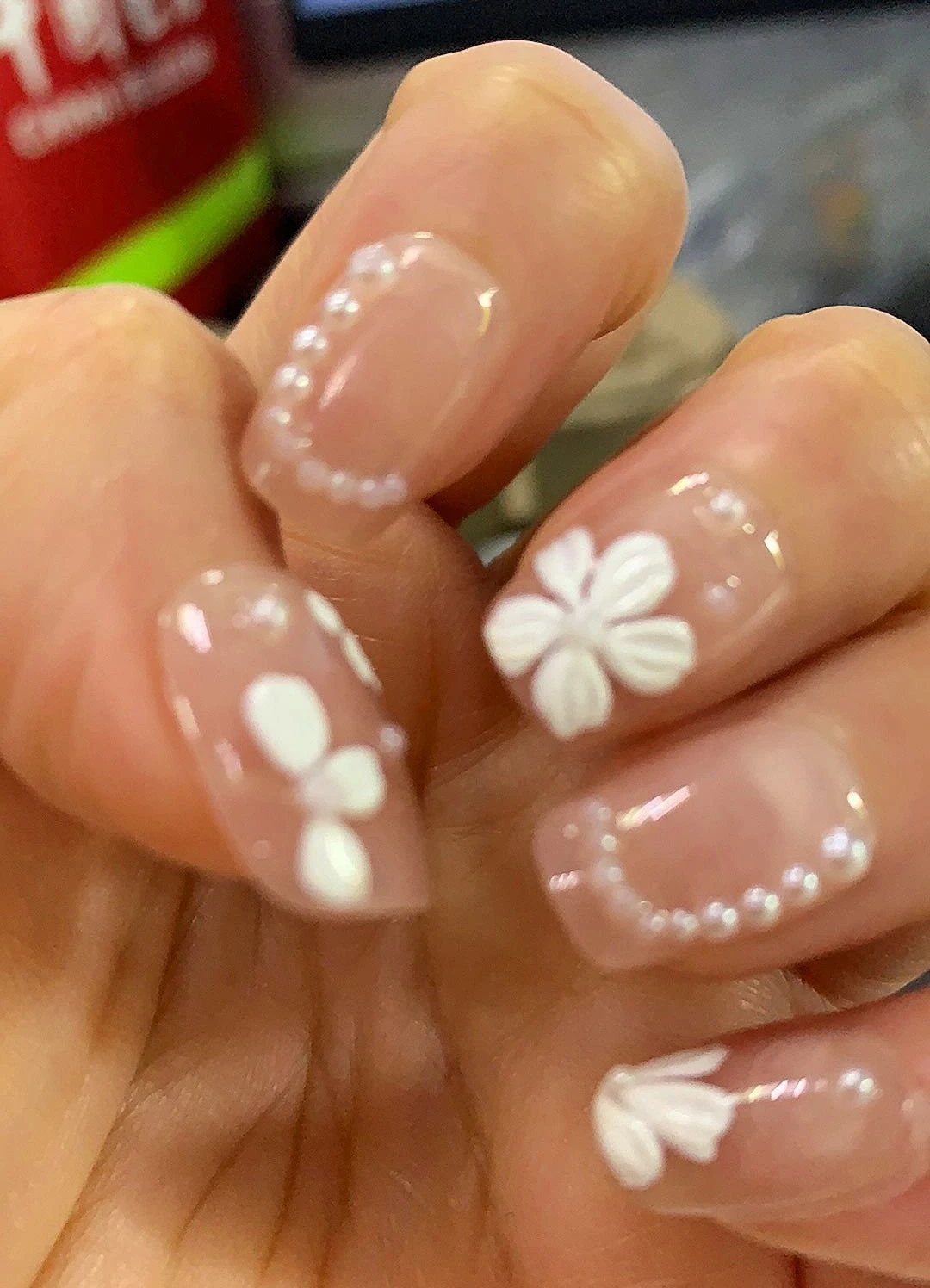 10 pièces mignon fleur perle réglage rose faux ongles légers et faciles à coller faux ongles pour la décoration d'ongle à faire soi-même