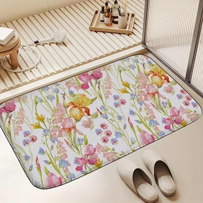 Floral Bath Floor Door Mat Anti-slip Kitchen Rugs Home Hallway Bedroom Welcome Entrance Carpets Washable Porch Lounge Doormat