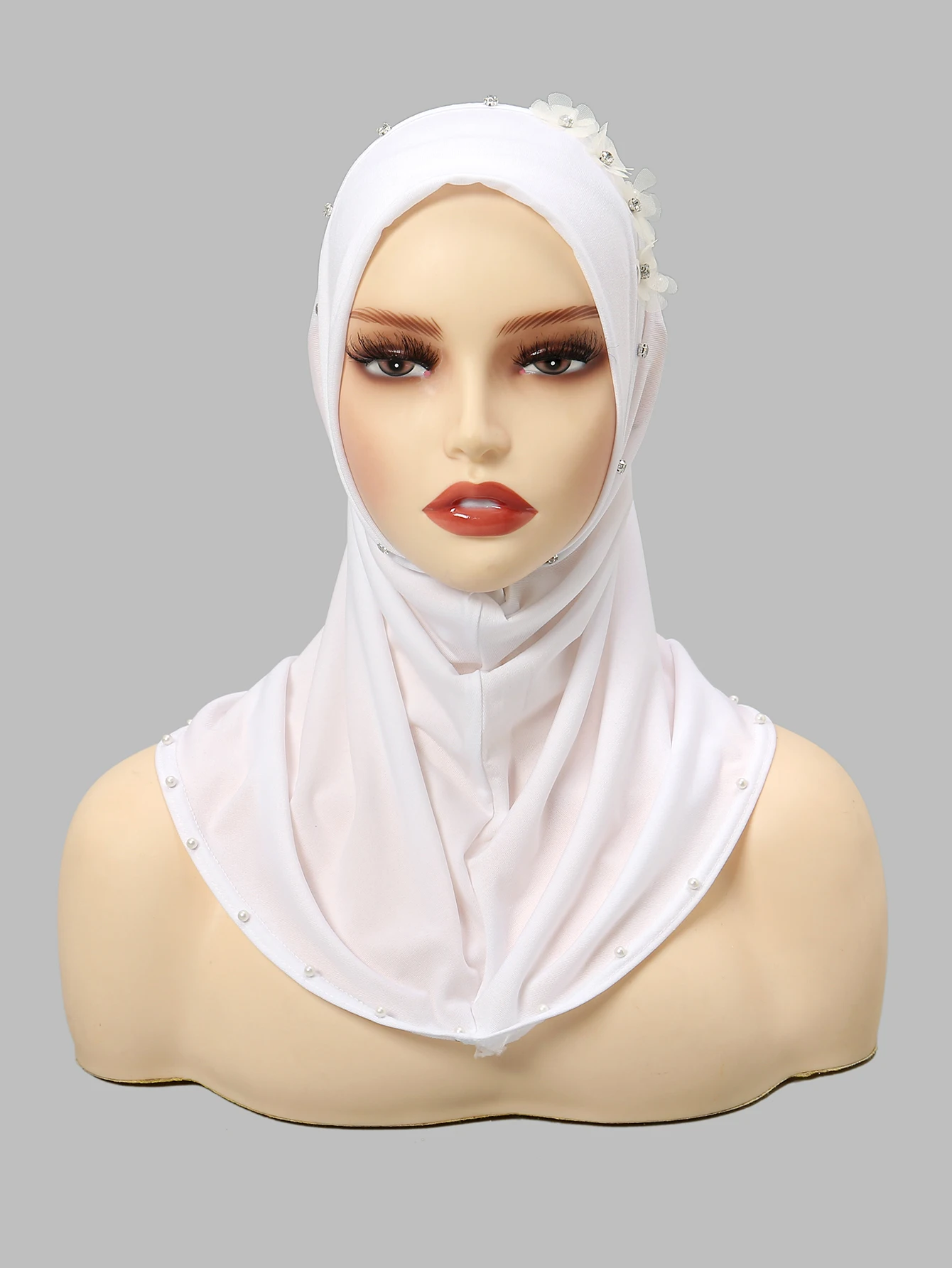 Wholesale Ramadan Islamic Muslim Underscarf Women Veil Hijab Beading Floral Head Scarves Muslim Women Scarf Turbans Heads Caps