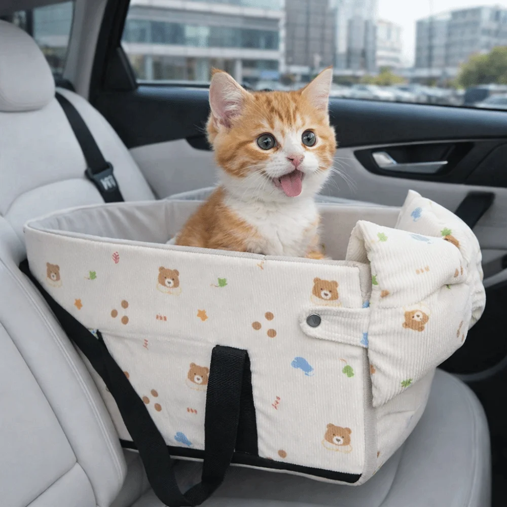 Cartoon Pattern Dog Car Seat Comfortable with Safety Leash Pet Central Control Car Seat Large Capacity Pet Car Safety Seat