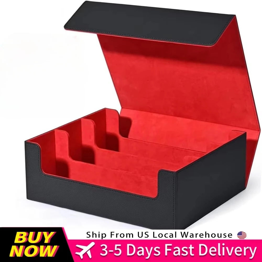 Trading Card Storage Box ; 3-Row Deck Case 1800+ Deck Box for MTG; Top Loaders Card Case fits Magic TCG PTCG Sports Cards; 10 Dividers, 3 Stoppers