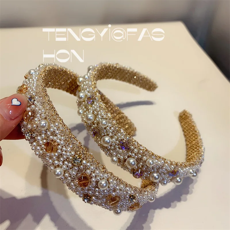 

Expensive Handicrafts Full Pearl Crystal Headband Wedding Hair Accessories Fashion French Style Royal Starry Pearl Hair Bands
