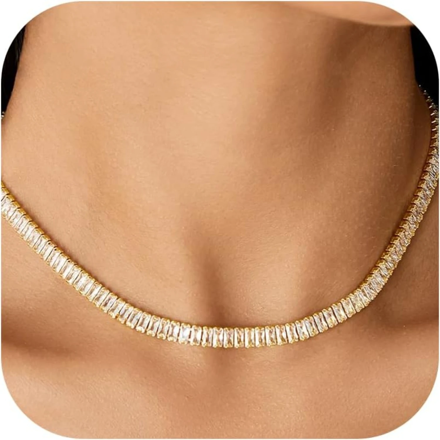 

Cubic Zircon Necklace for Women 14K Gold Plated Waterproof Layered Necklaces Non Tarnish Dainty Necklace Stack Jewelry for Women
